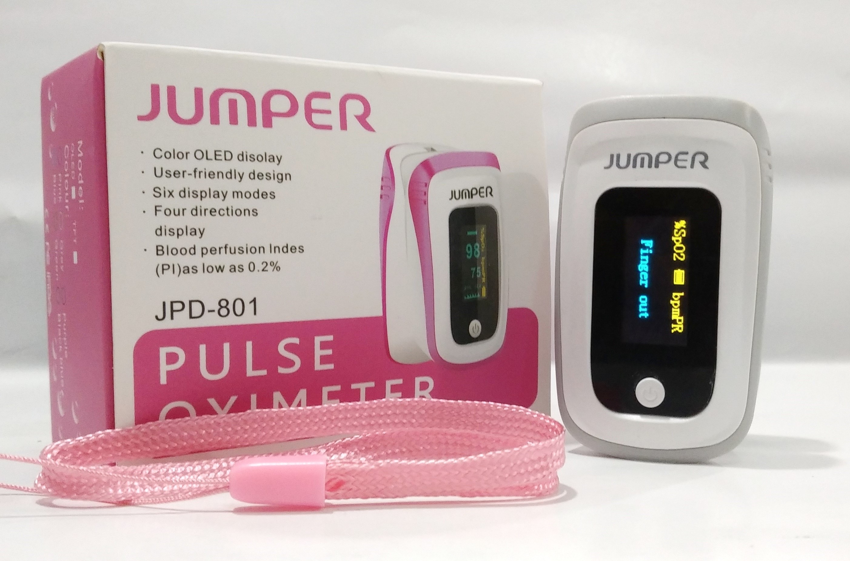 Jumper Pulse Oximeter OLED Display (JPD 801) Directions Blood Perfusion pulse Oximeter